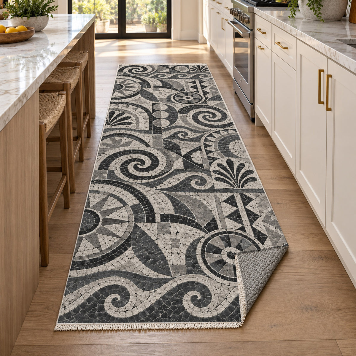Ancient Mosaic Charcoal Geometric Washable Rug — new york kitchen runner