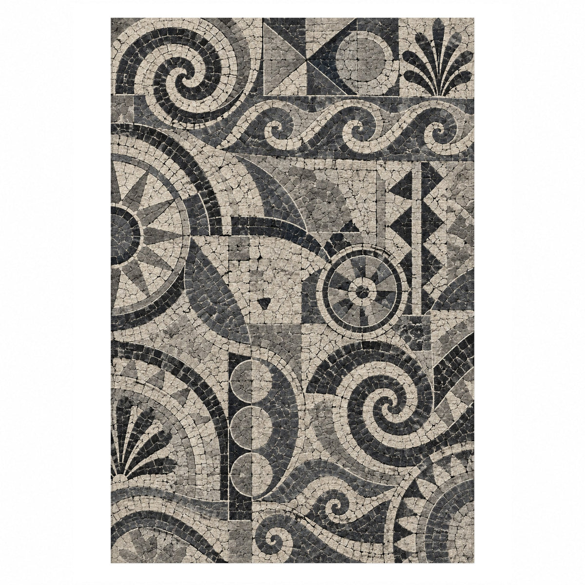 Ancient Mosaic Charcoal Geometric Washable Rug — top view
