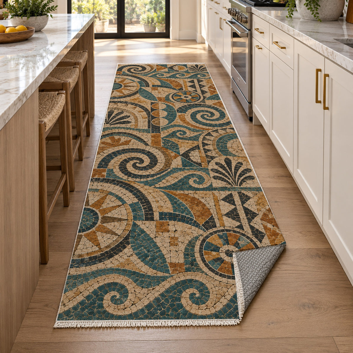 Ancient Mosaic II Geometric Washable Rug — new york kitchen runner