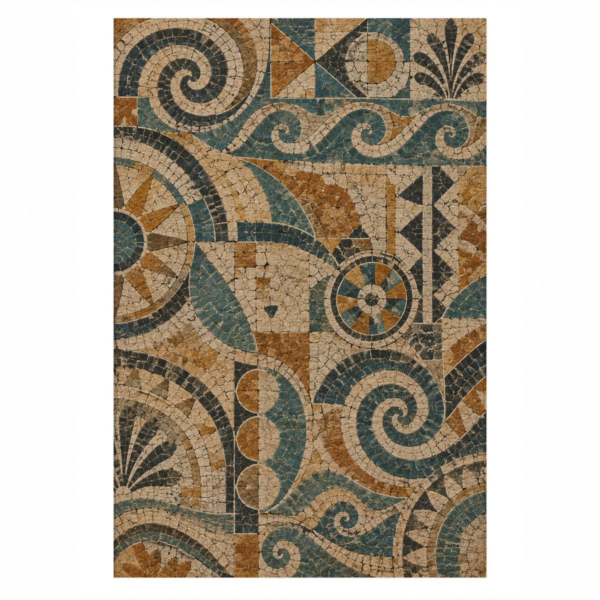 Ancient Mosaic II Geometric Washable Rug — top view