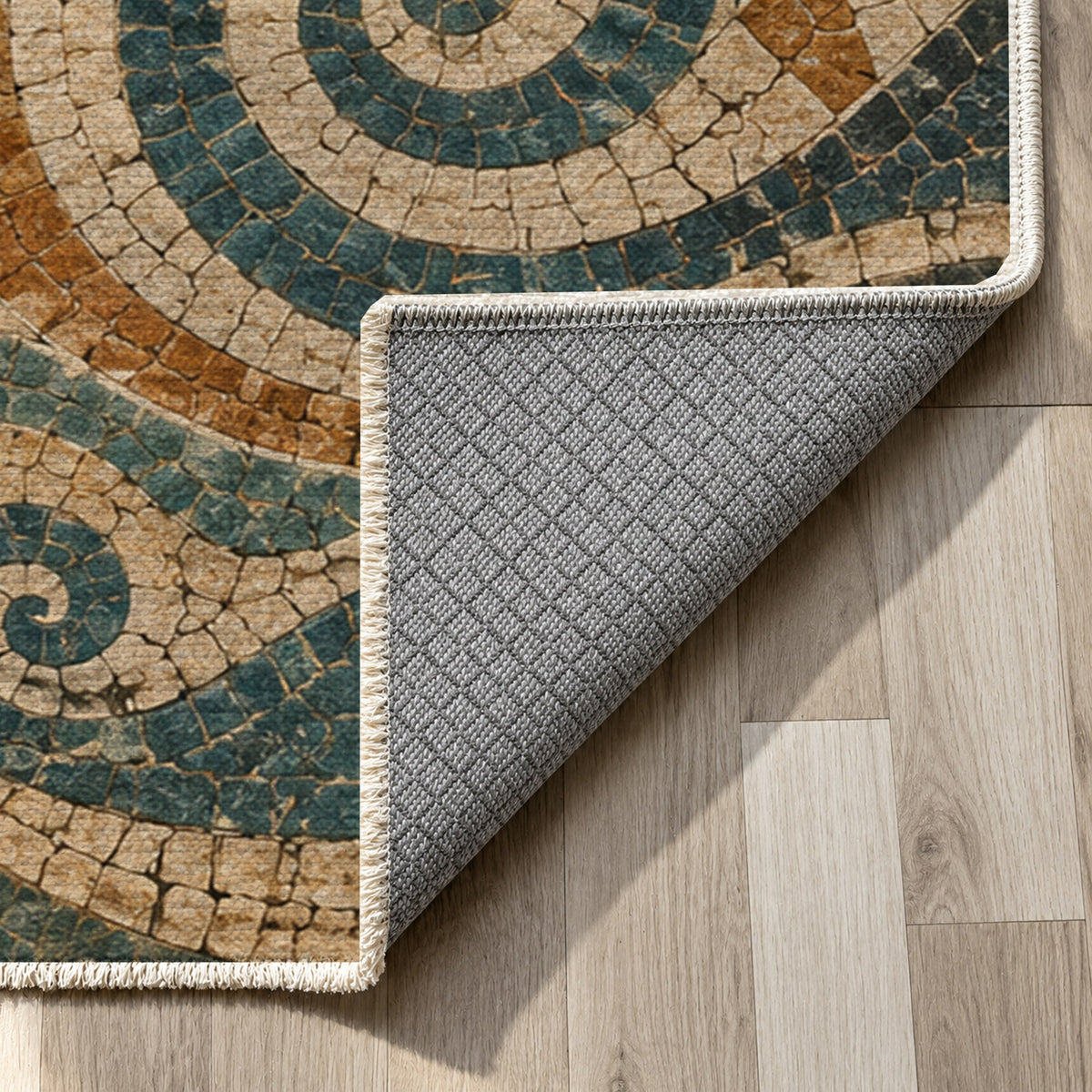 Ancient Mosaic II Geometric Washable Rug — backing close up
