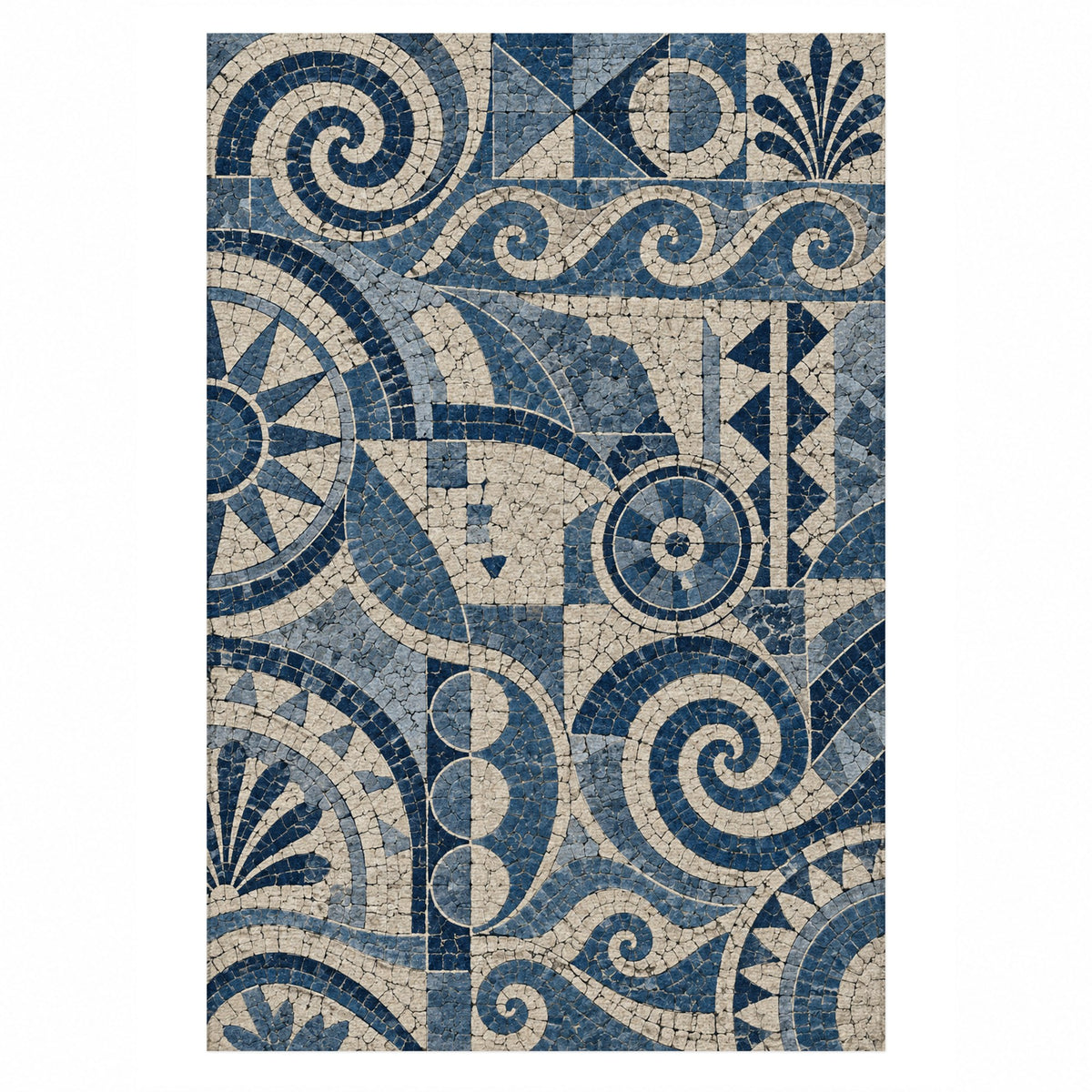 Ancient Mosaic Indigo Geometric Washable Rug — top view