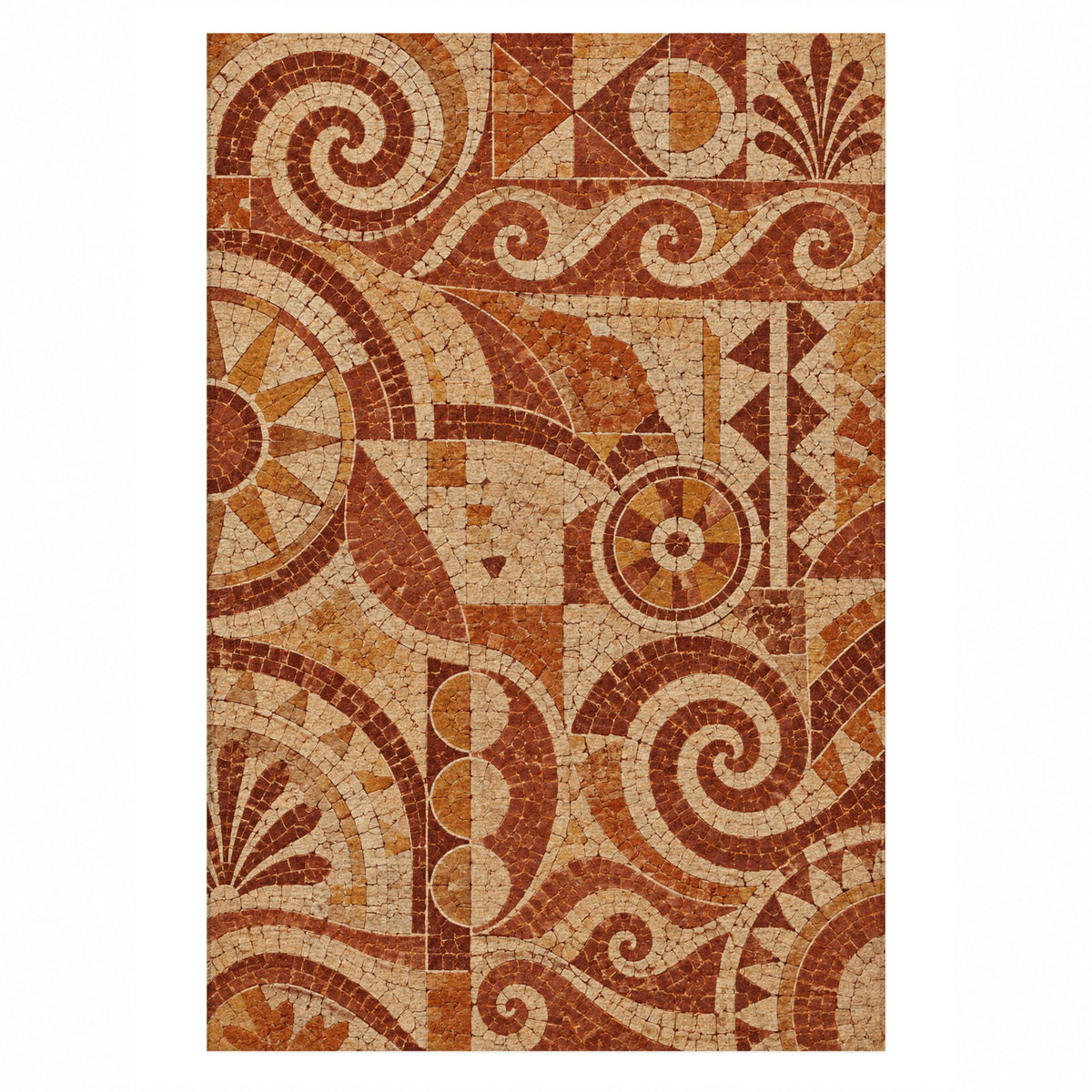 Ancient Mosaic Terracotta Geometric Washable Rug — top view