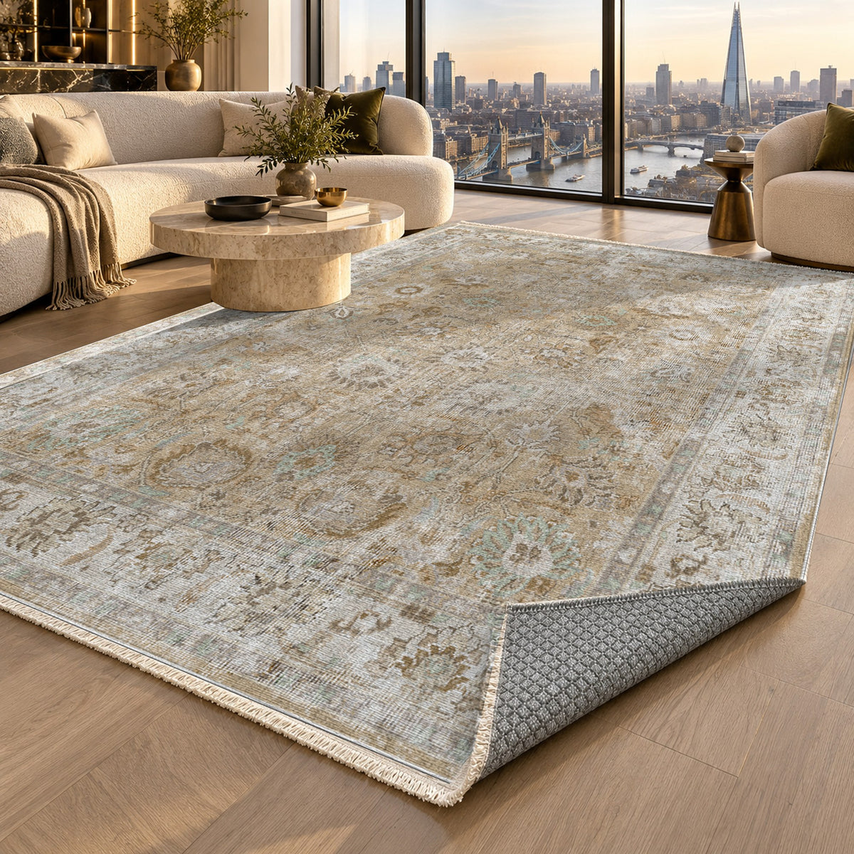 Antique Wash Beige Vintage Washable Rug — london luxury living