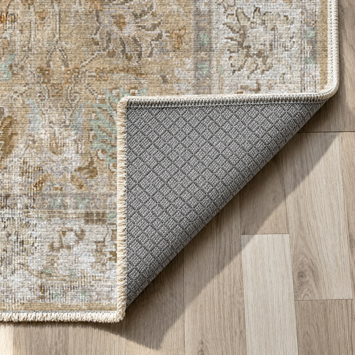 Antique Wash Beige Vintage Washable Rug — backing close up