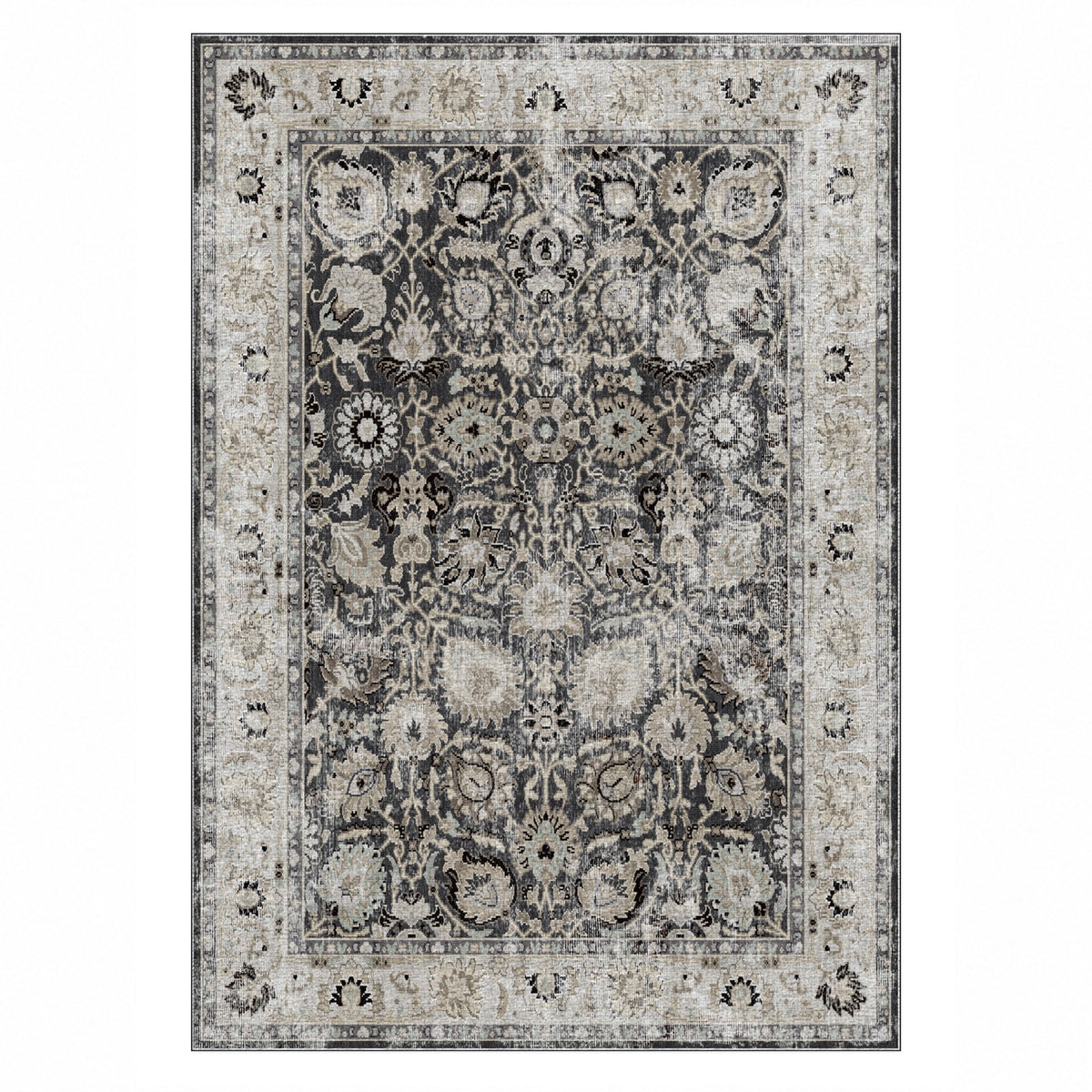 Antique Wash Black Vintage Washable Rug — top view