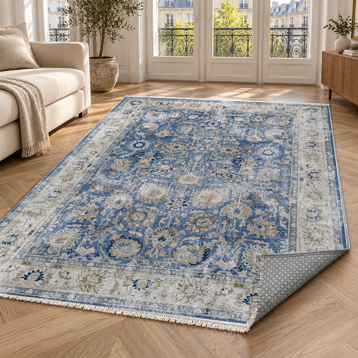 Antique Wash Blue Vintage Washable Rug — paris living