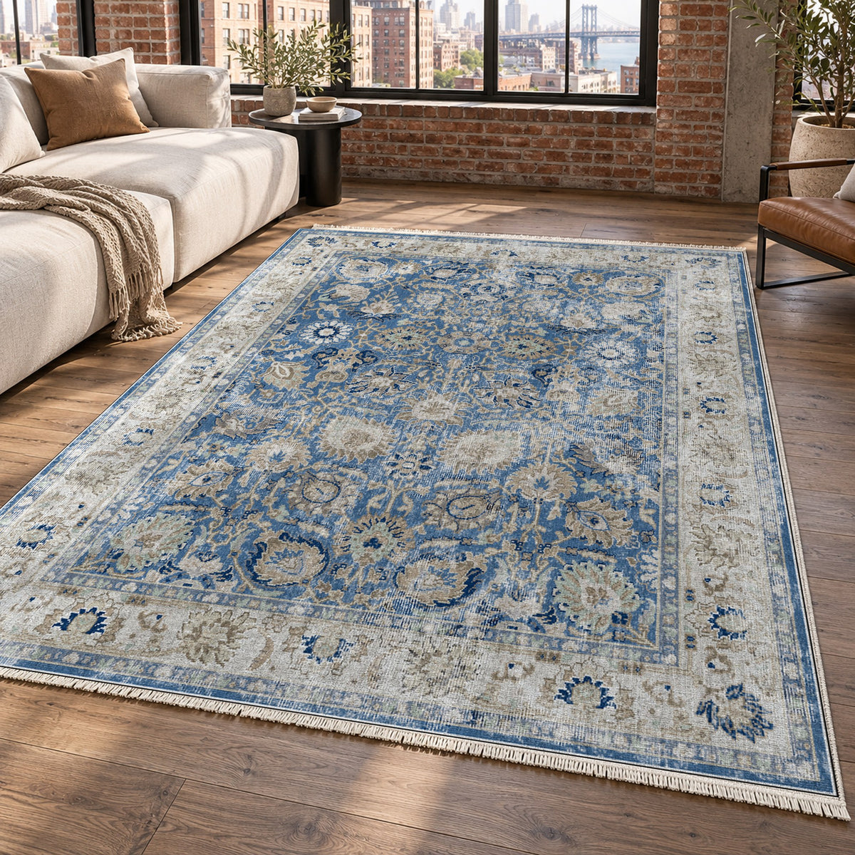 Antique Wash Blue Vintage Washable Rug — new york living