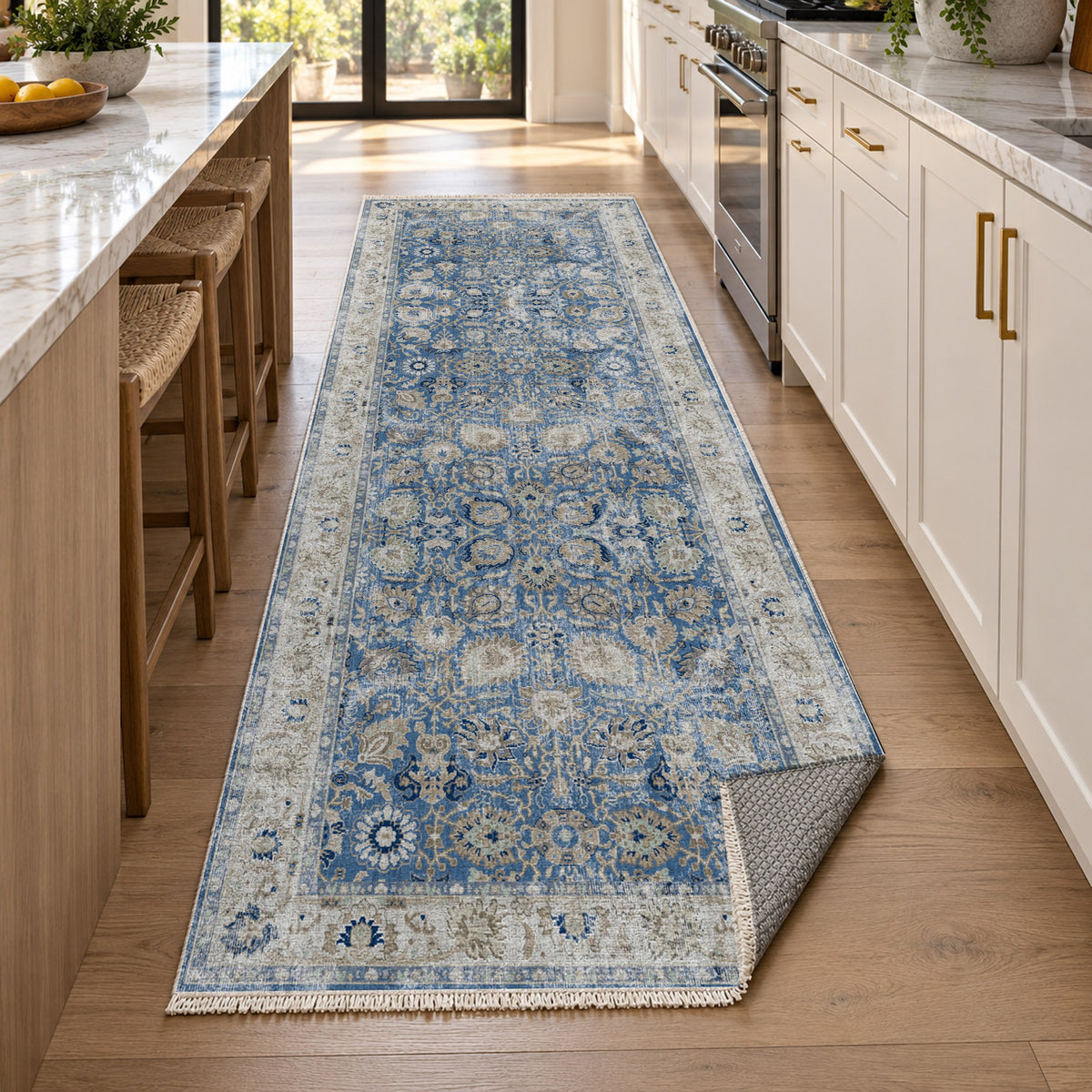 Antique Wash Blue Vintage Washable Rug — new york kitchen runner