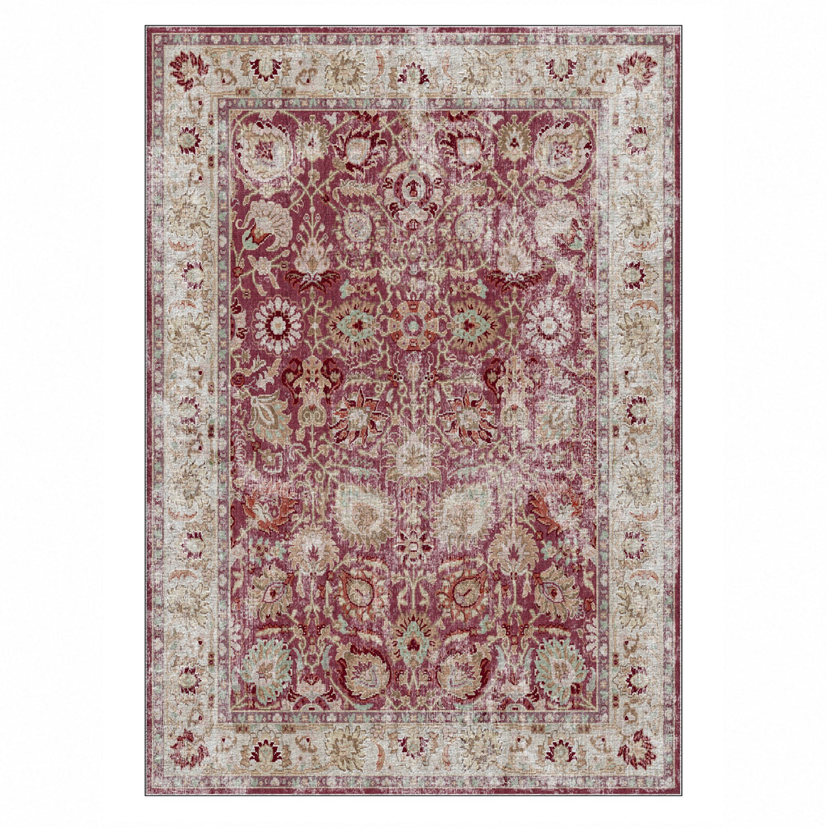 Antique Wash Burgundy Red Vintage Washable Rug — top view