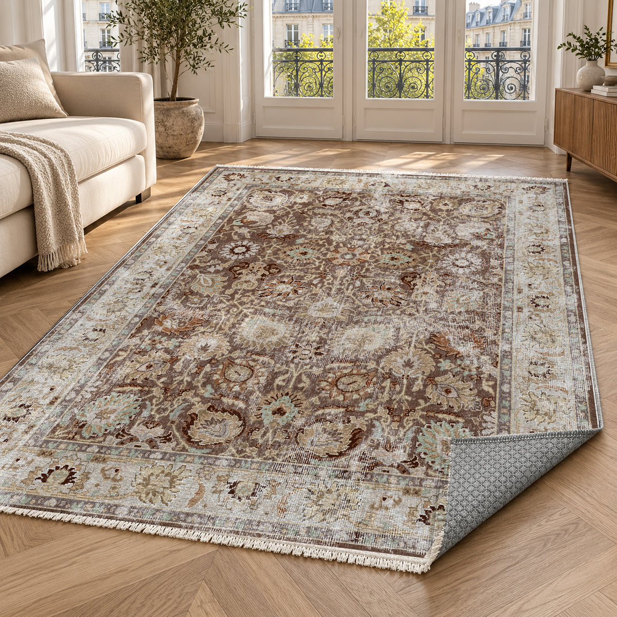 Antique Wash Chocolate Vintage Washable Rug — paris living