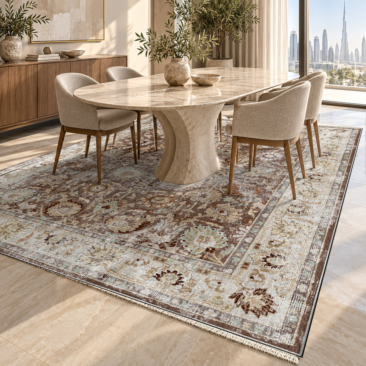 Antique Wash Chocolate Vintage Washable Rug — dubai dining
