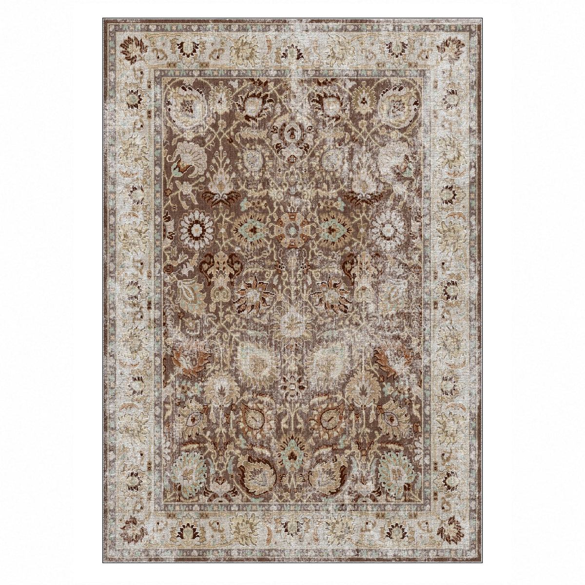 Antique Wash Chocolate Vintage Washable Rug — top view