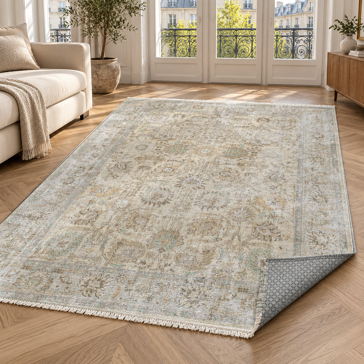 Antique Wash Cream Vintage Washable Rug — paris living