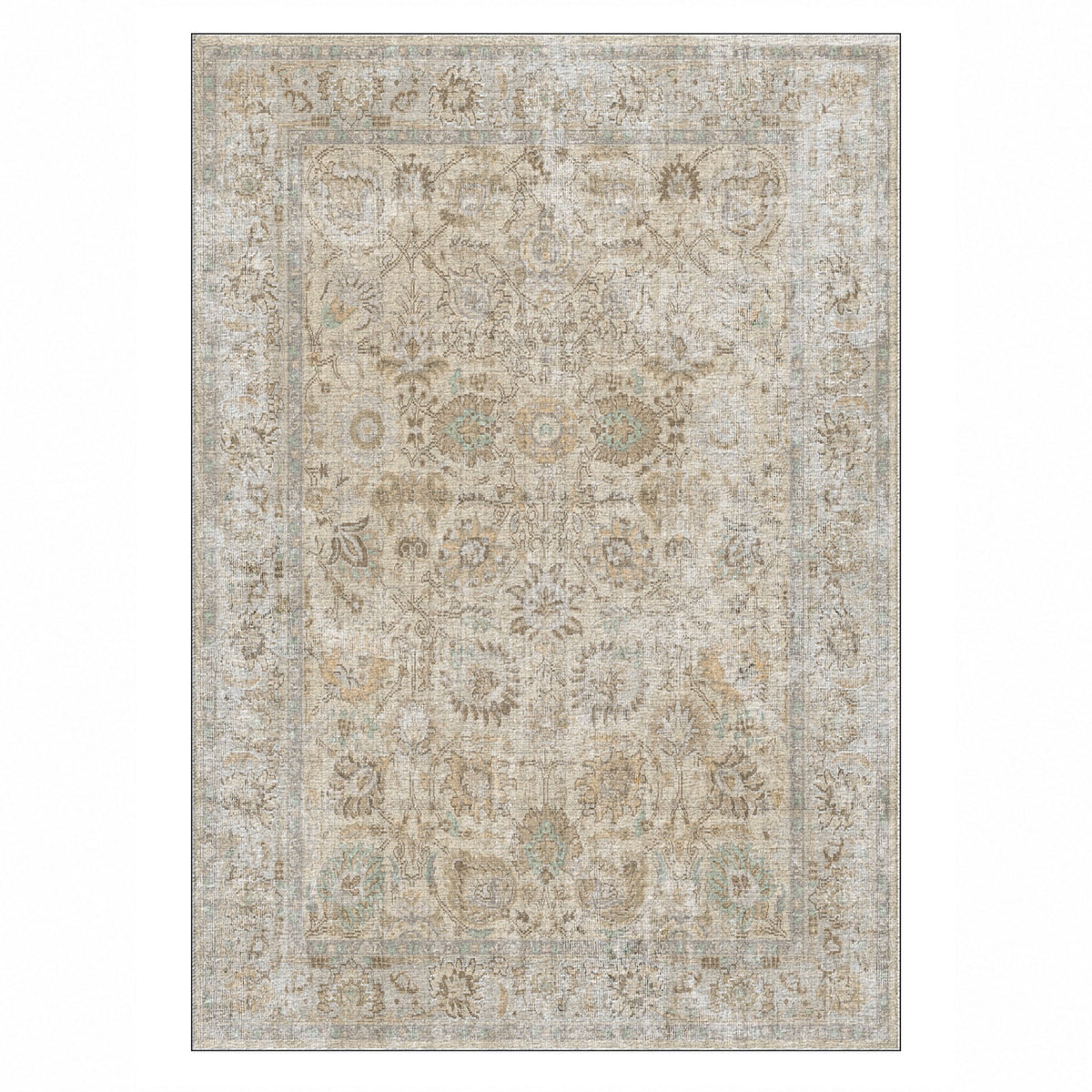 Antique Wash Cream Vintage Washable Rug — top view