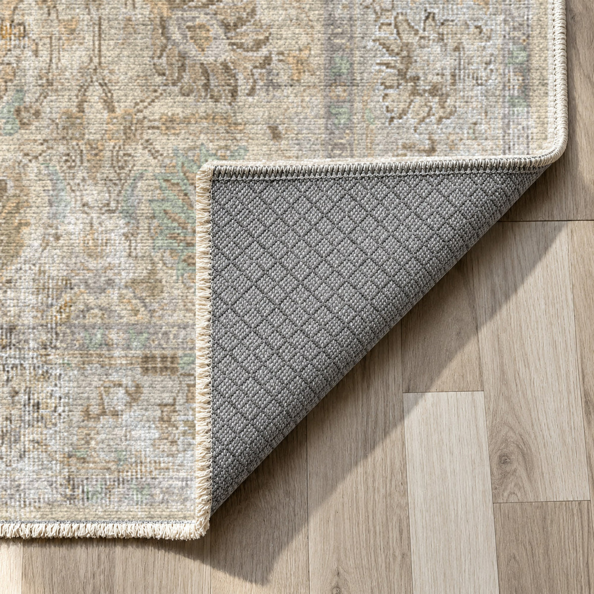 Antique Wash Cream Vintage Washable Rug — backing close up