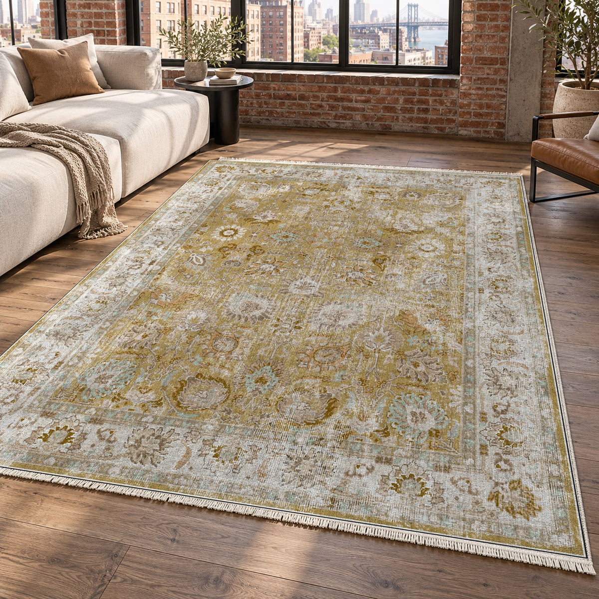 Antique Wash Muted Gold Vintage Washable Rug — new york living
