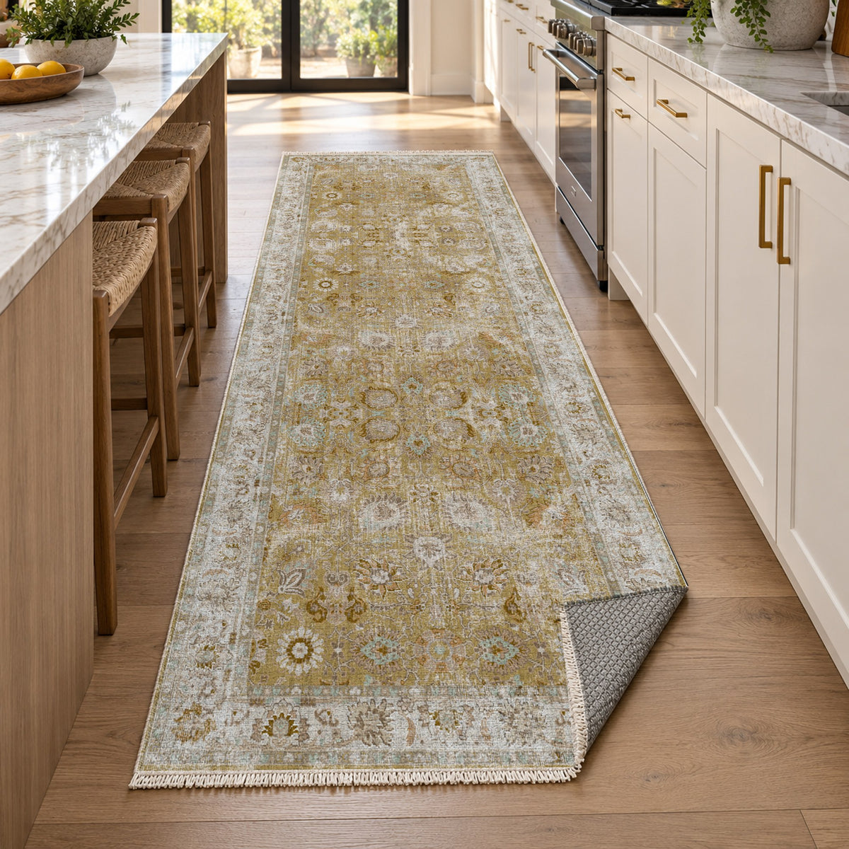 Antique Wash Muted Gold Vintage Washable Rug — new york kitchen runner