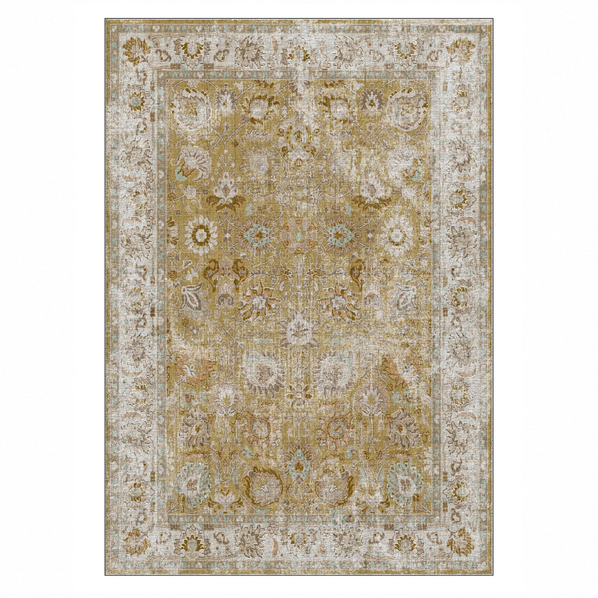Antique Wash Muted Gold Vintage Washable Rug — top view