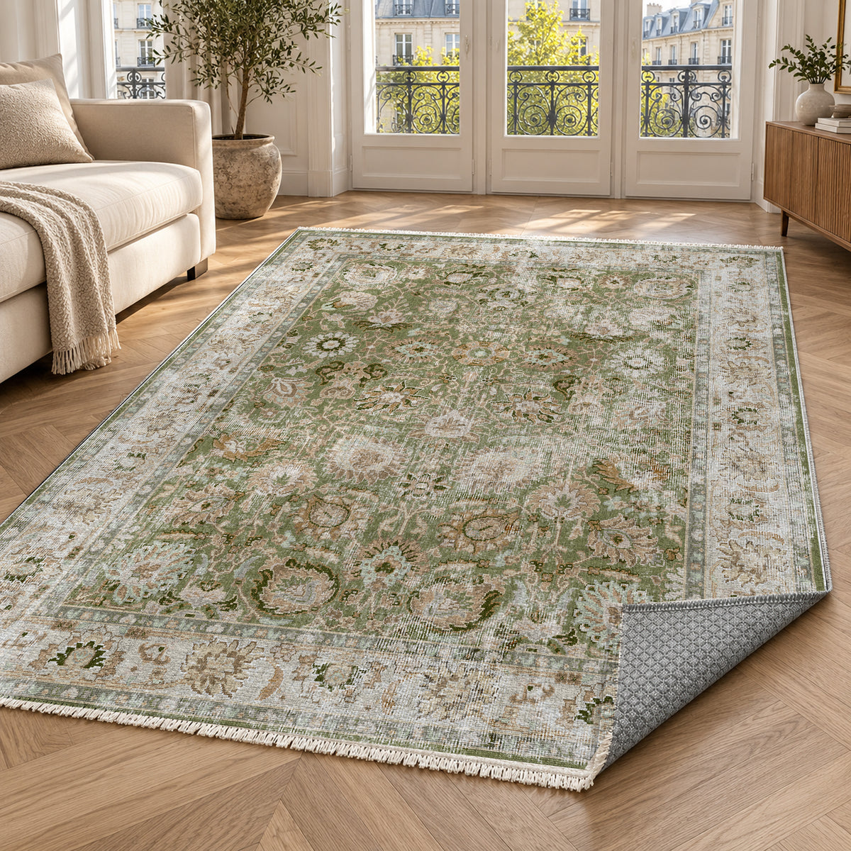 Antique Wash Olive Vintage Washable Rug — paris living