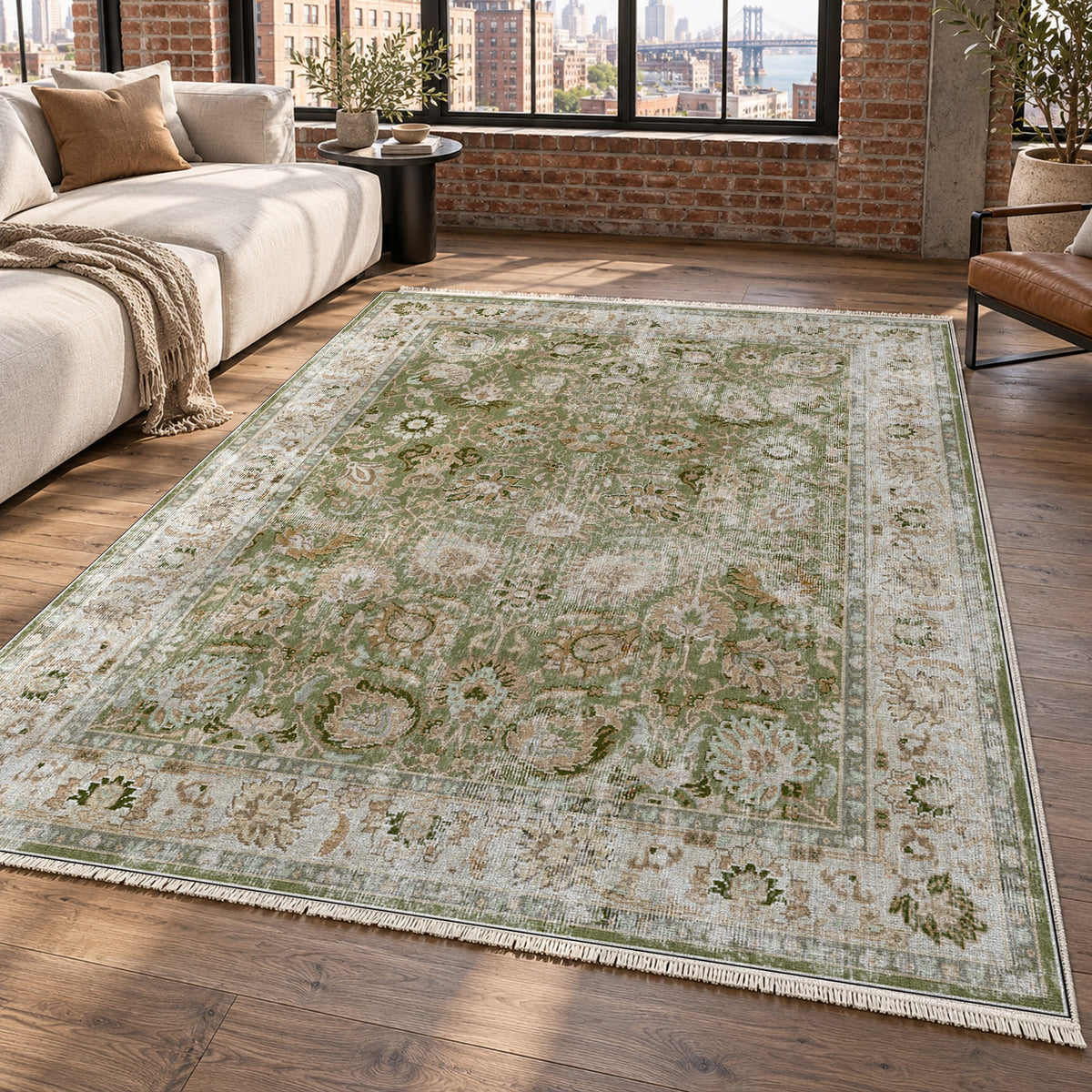 Antique Wash Olive Vintage Washable Rug — new york living