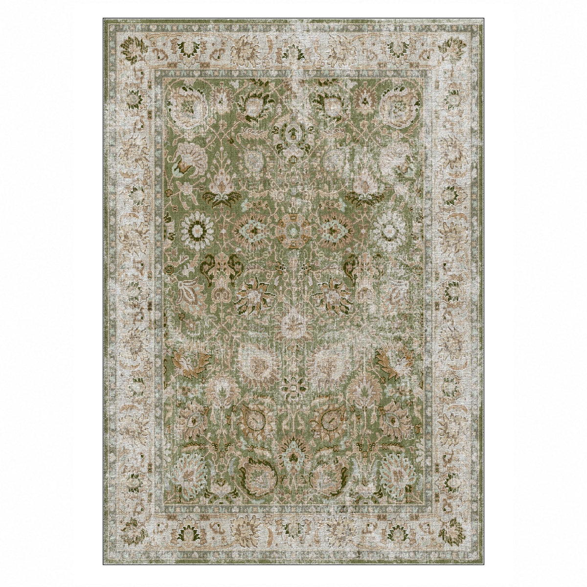 Antique Wash Olive Vintage Washable Rug — top view