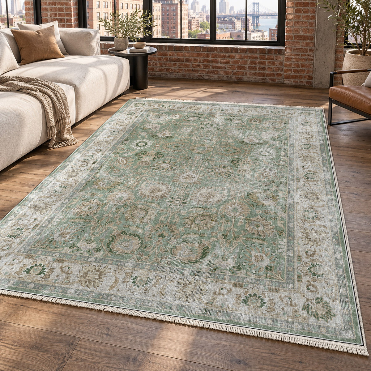 Antique Wash Sage Vintage Washable Rug — new york living