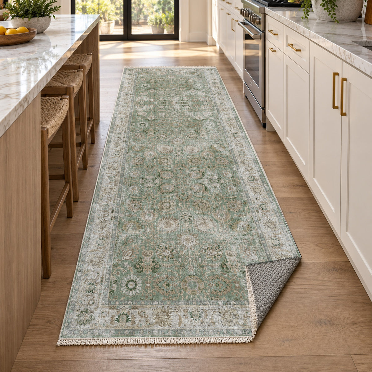Antique Wash Sage Vintage Washable Rug — new york kitchen runner