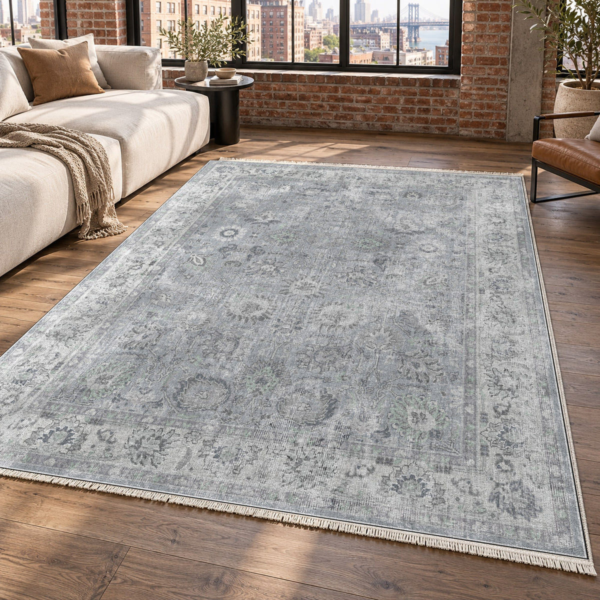 Antique Wash Silver Grey Vintage Washable Rug — new york living