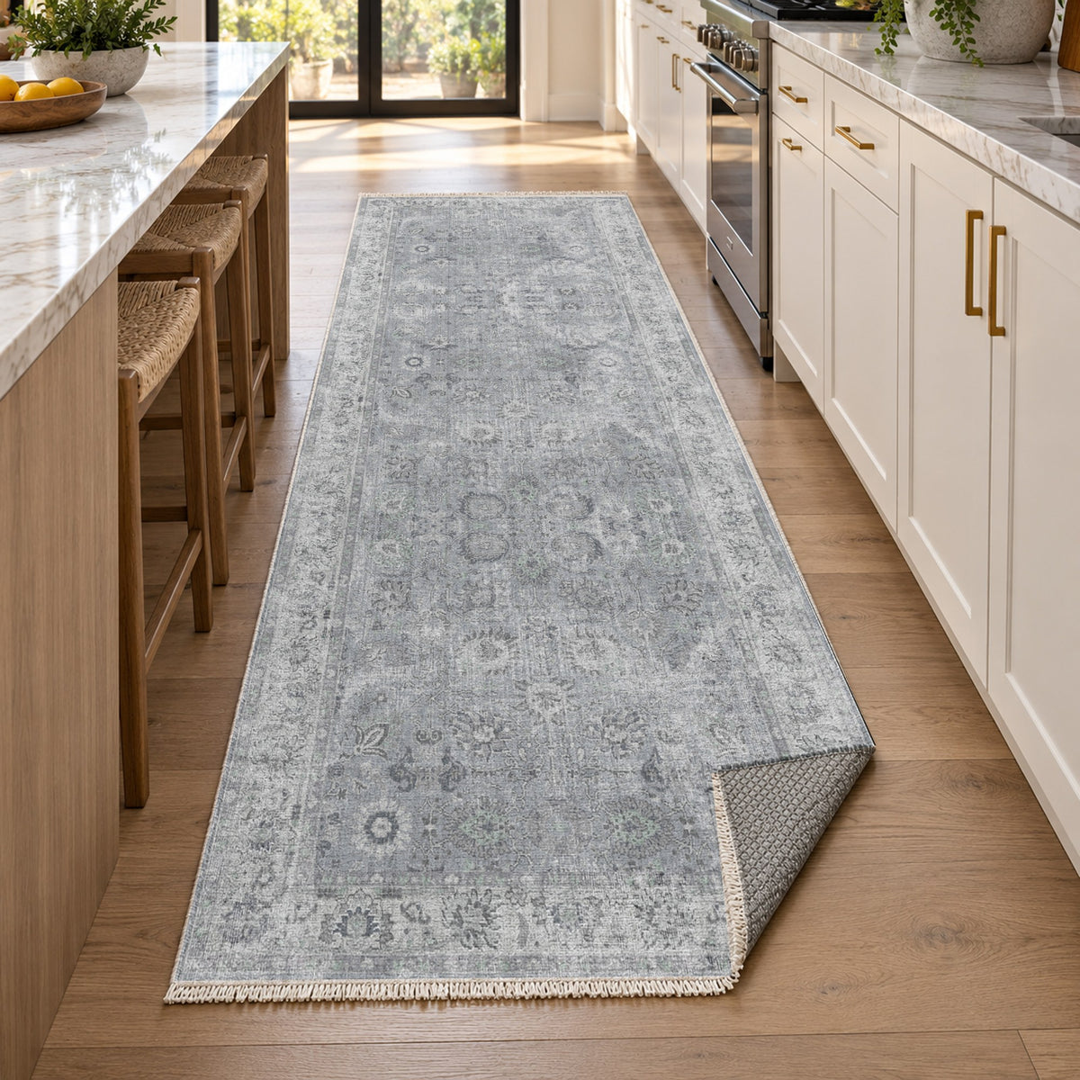 Antique Wash Silver Grey Vintage Washable Rug — new york kitchen runner