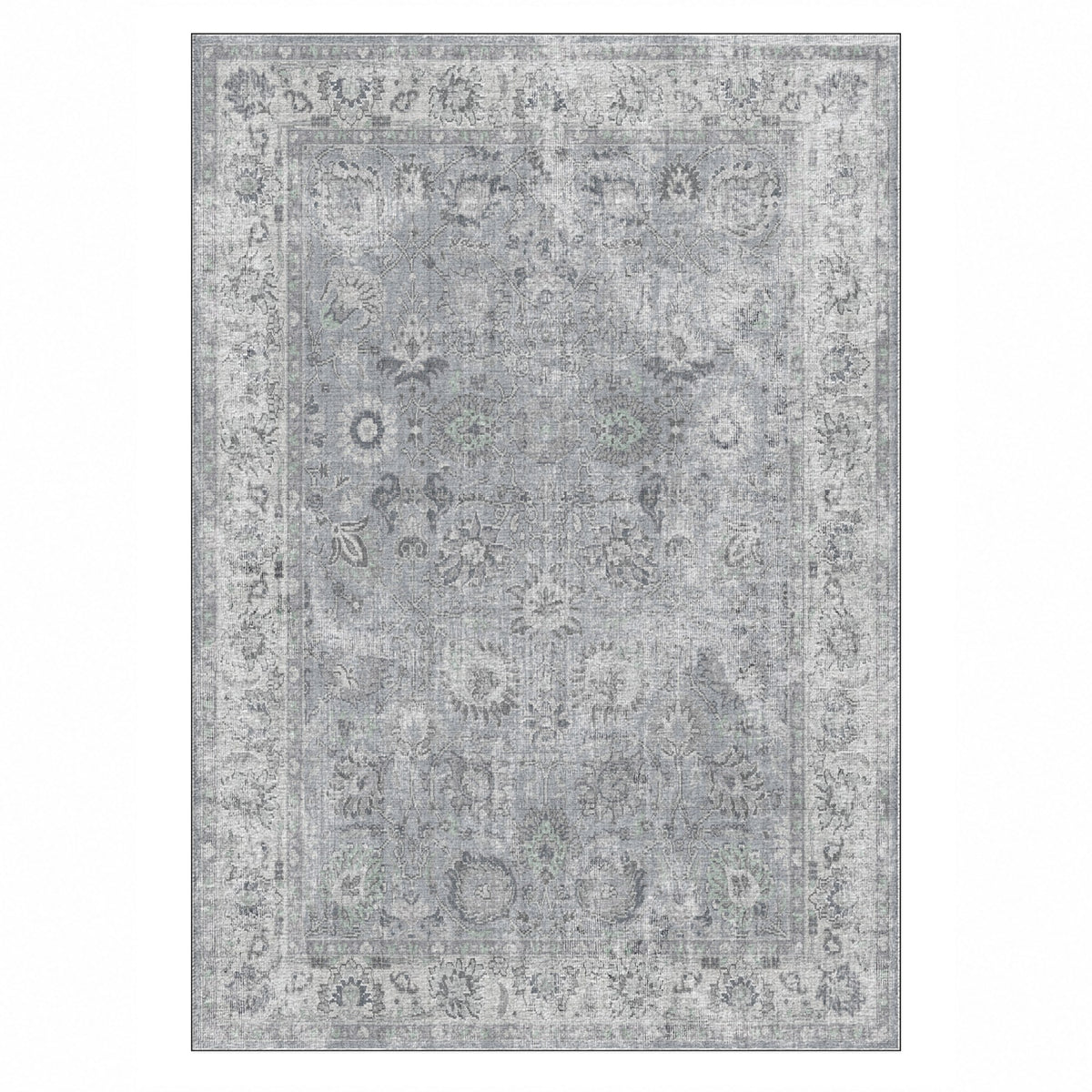 Antique Wash Silver Grey Vintage Washable Rug — top view