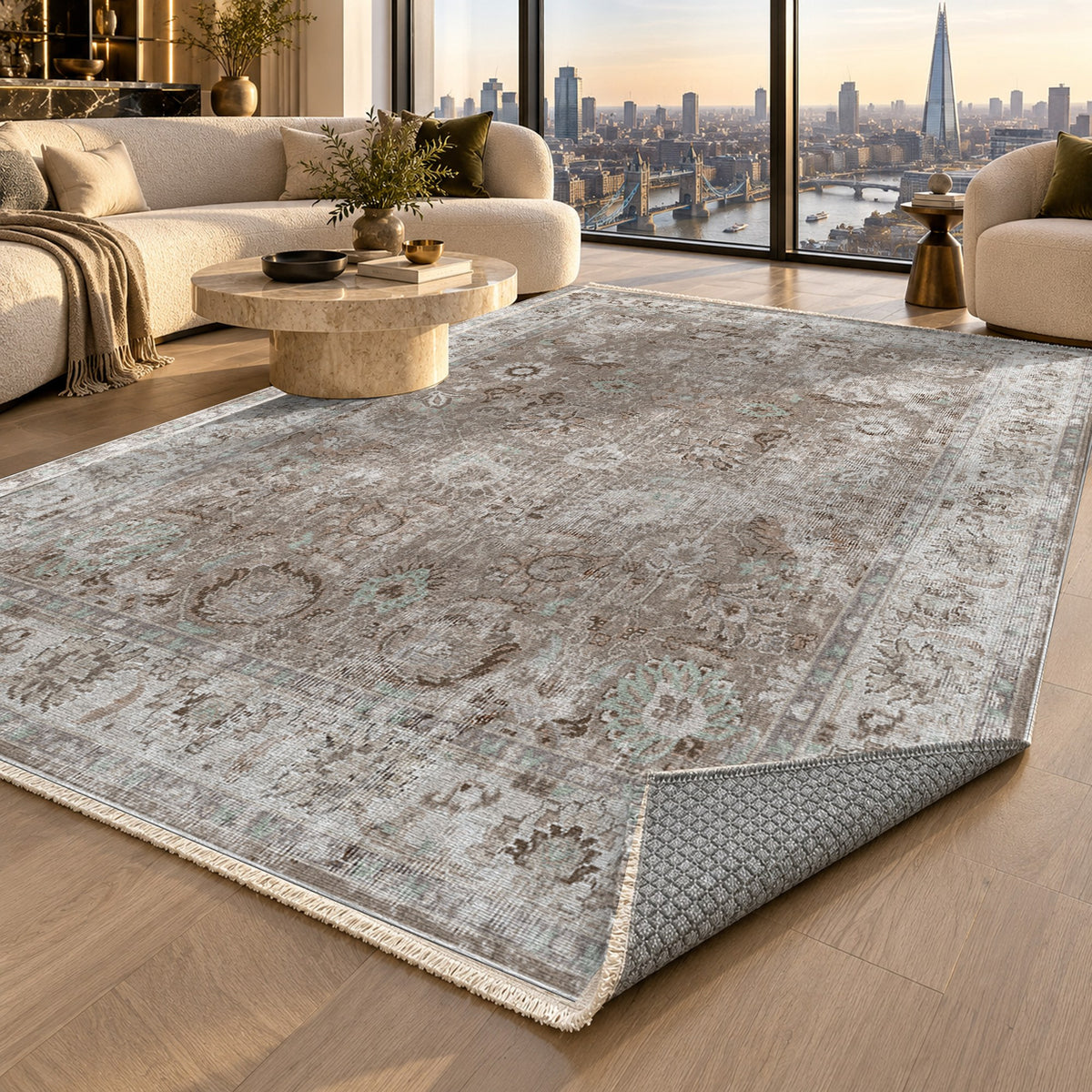 Antique Wash Taupe Vintage Washable Rug — london luxury living