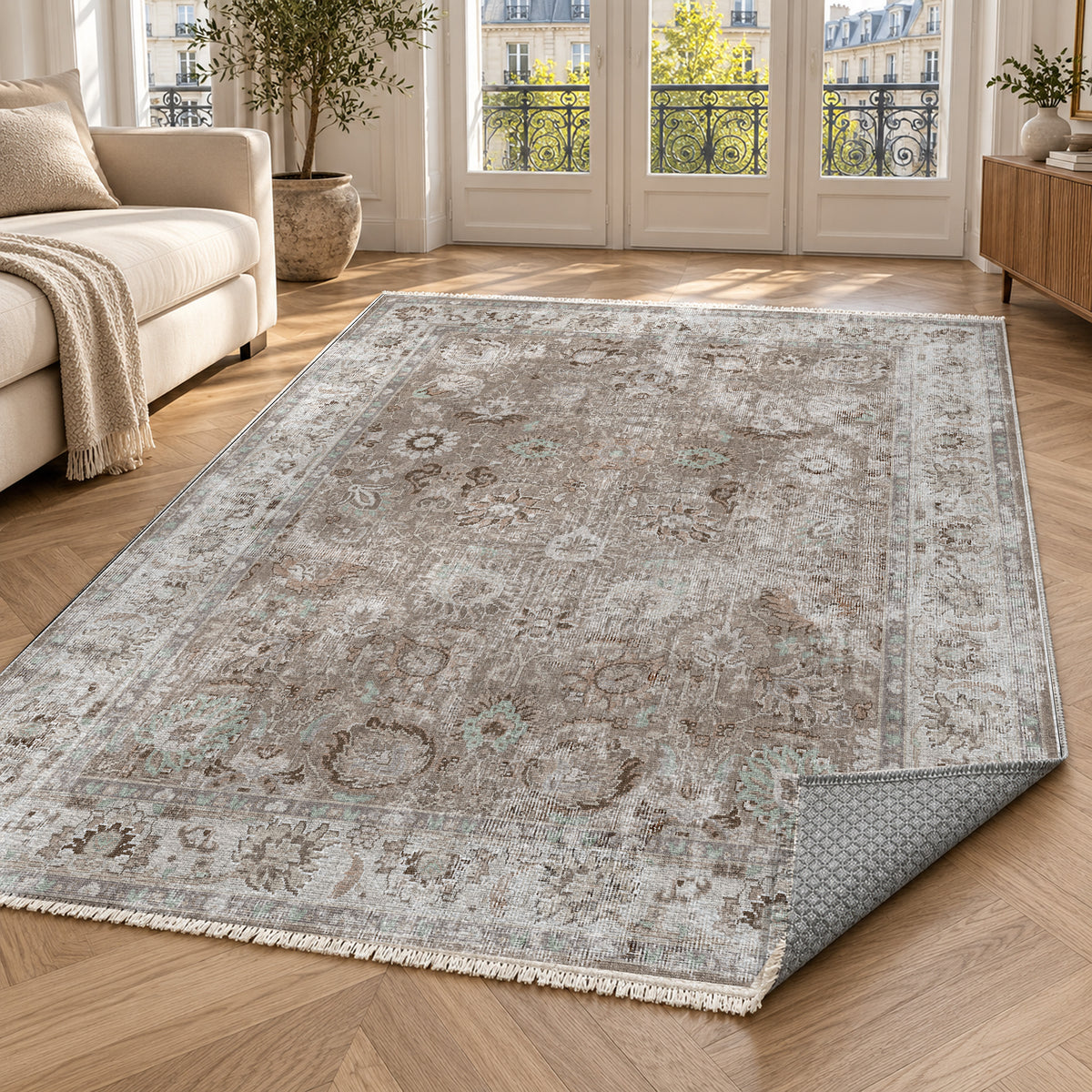 Antique Wash Taupe Vintage Washable Rug — paris living
