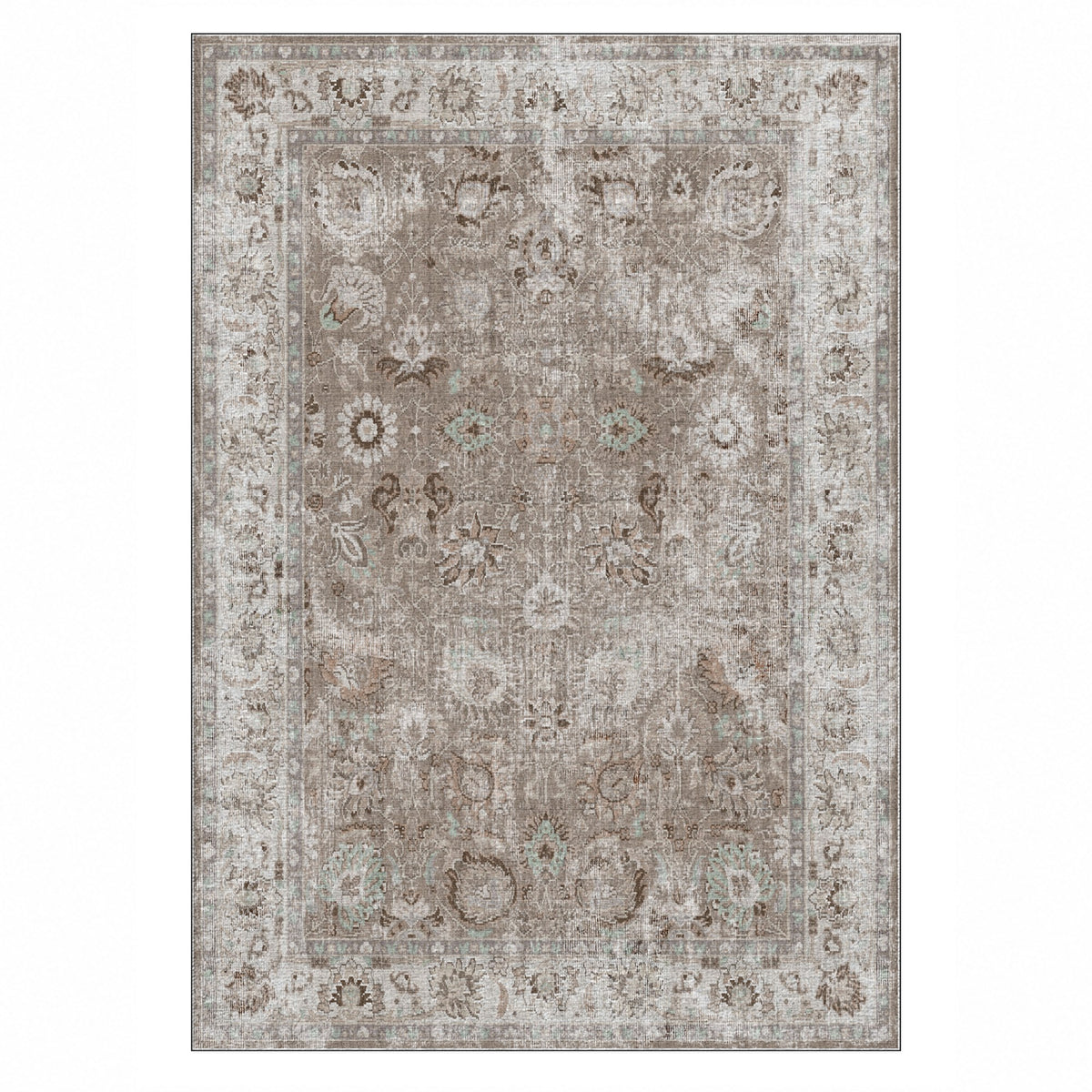 Antique Wash Taupe Vintage Washable Rug — top view
