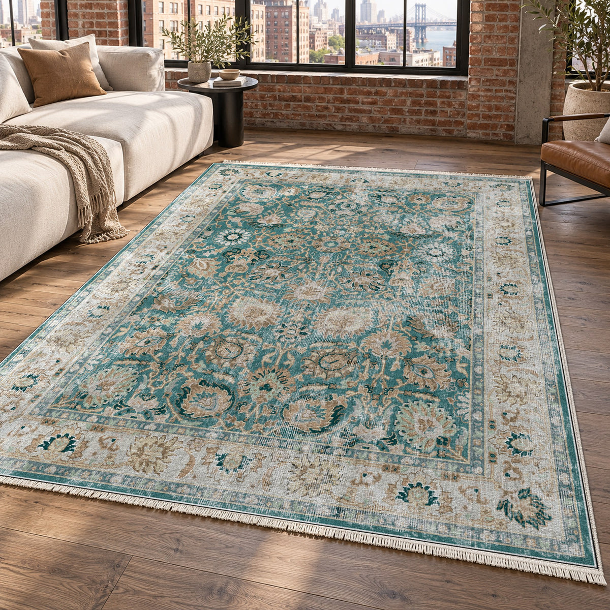 Antique Wash Teal Vintage Washable Rug — new york living