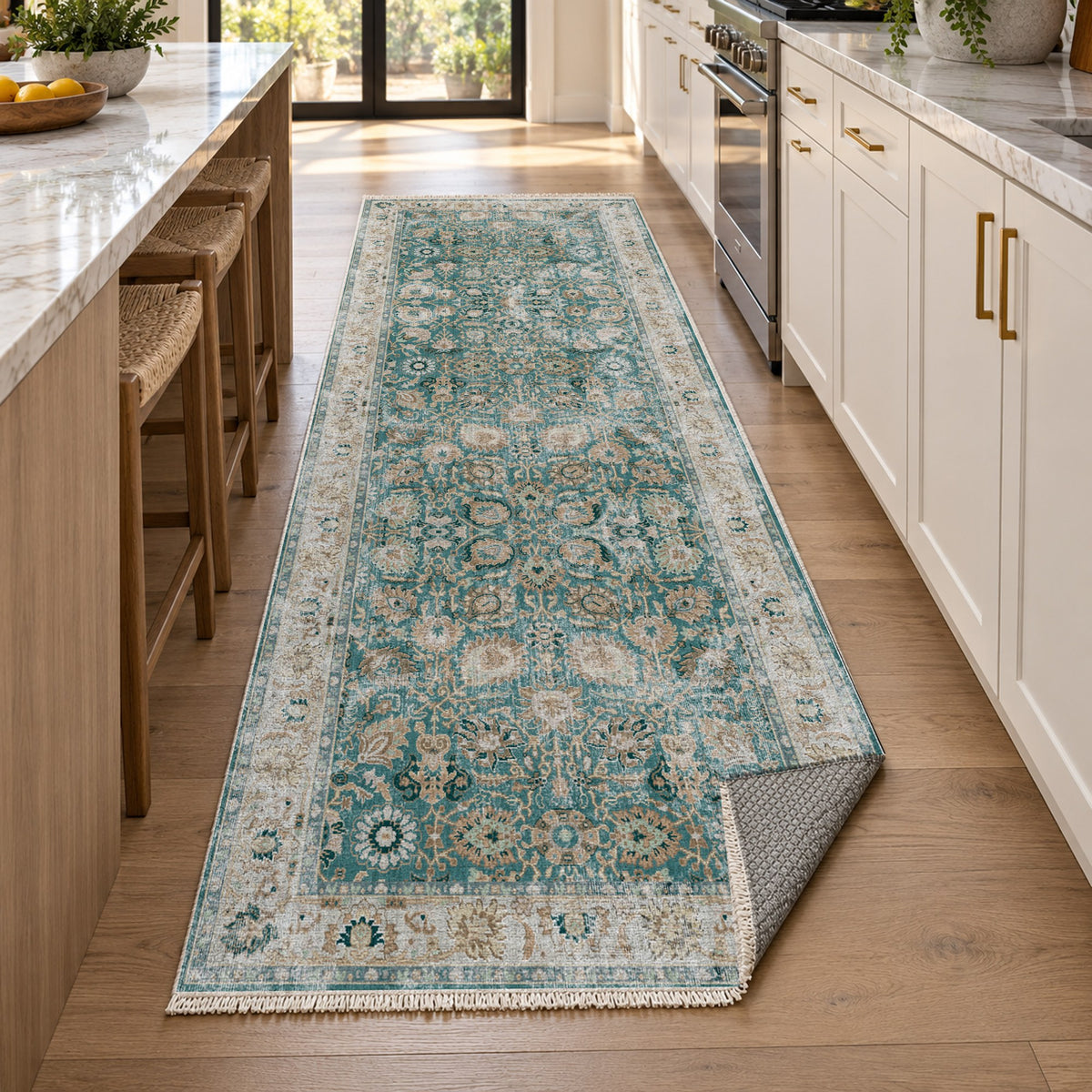 Antique Wash Teal Vintage Washable Rug — new york kitchen runner