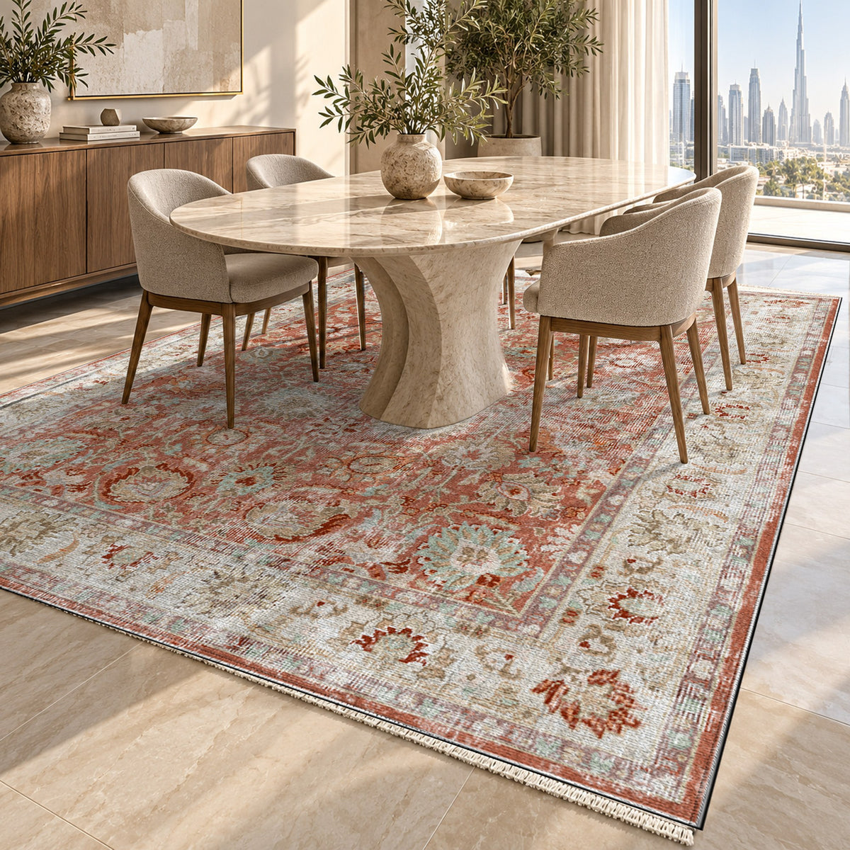 Antique Wash Terracotta Vintage Washable Rug — dubai dining