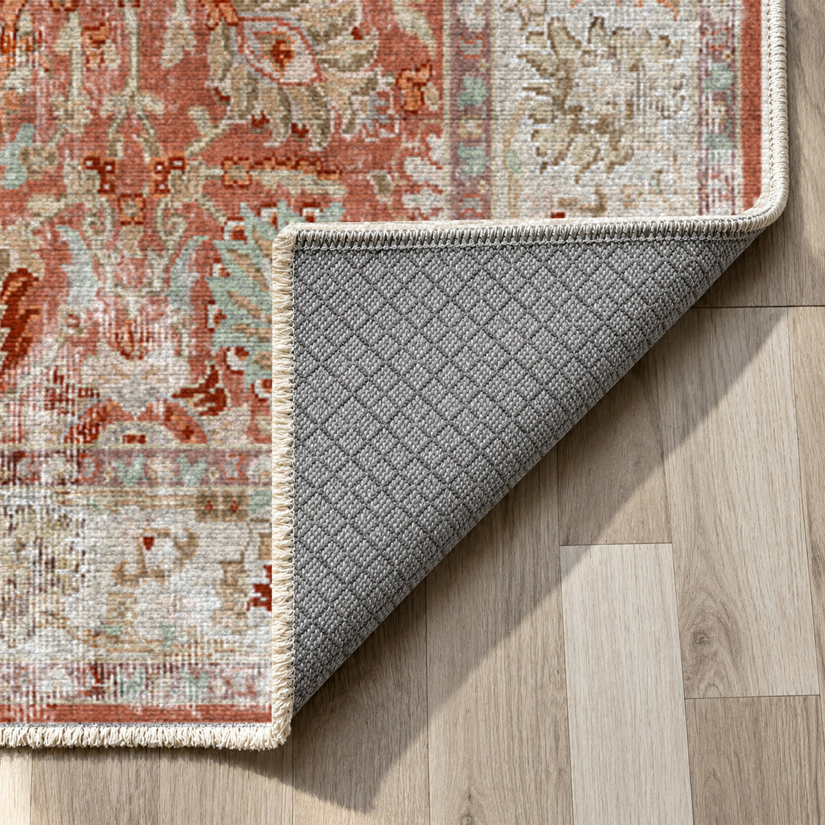 Antique Wash Terracotta Vintage Washable Rug — backing close up
