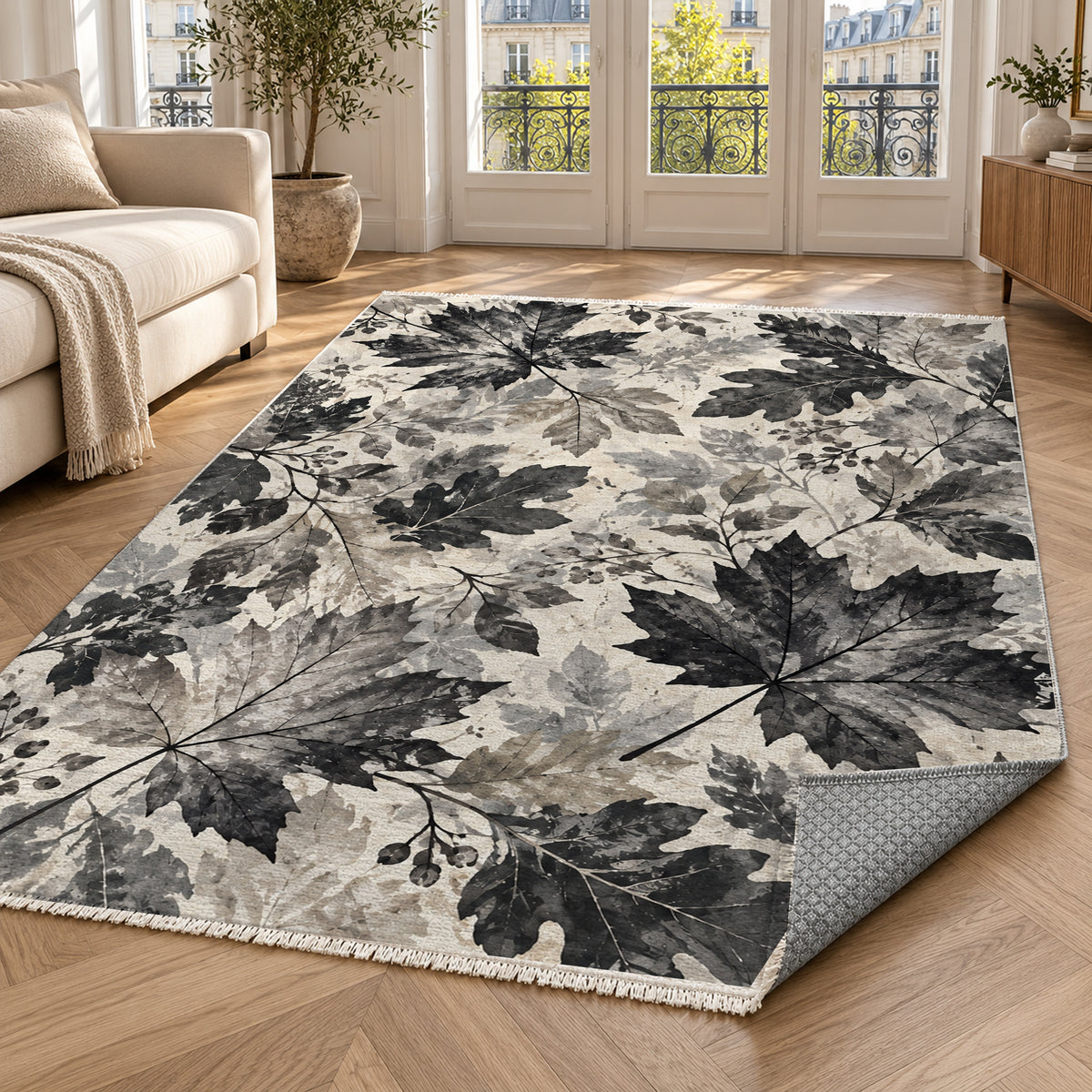 Autumn Canopy Charcoal Floral Washable Rug — paris living