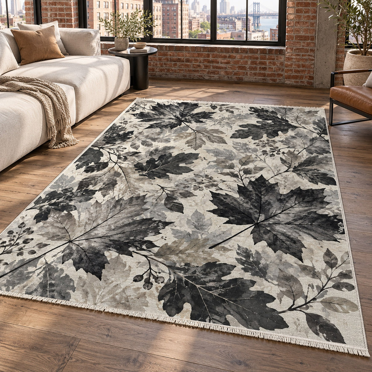Autumn Canopy Charcoal Floral Washable Rug — new york living