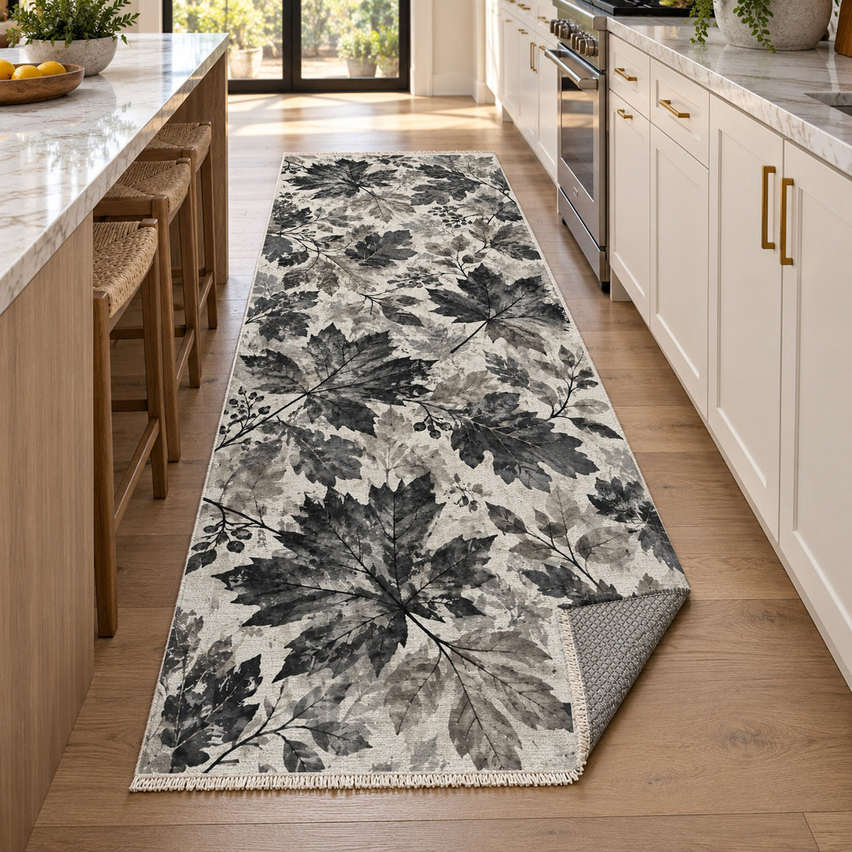 Autumn Canopy Charcoal Floral Washable Rug — new york kitchen runner