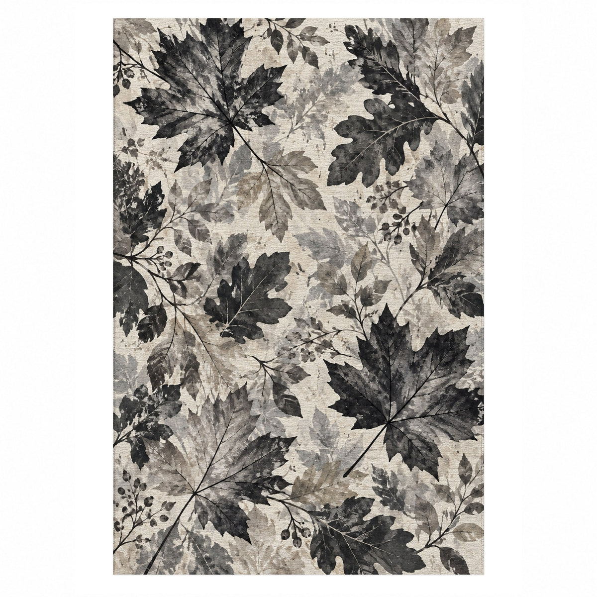 Autumn Canopy Charcoal Floral Washable Rug — top view