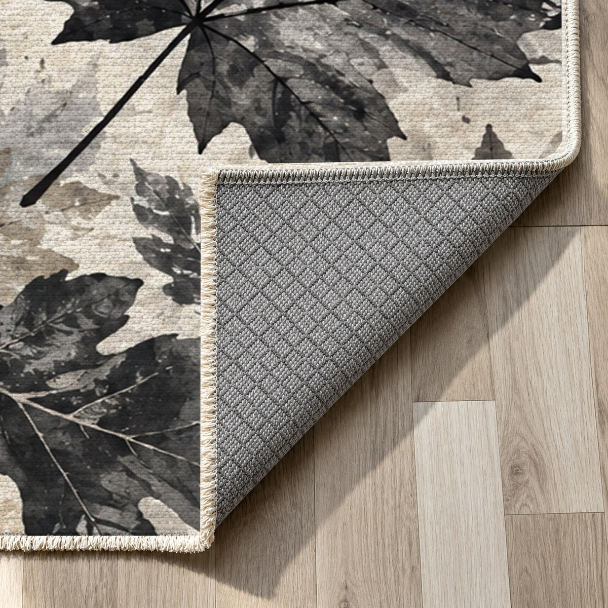 Autumn Canopy Charcoal Floral Washable Rug — backing close up
