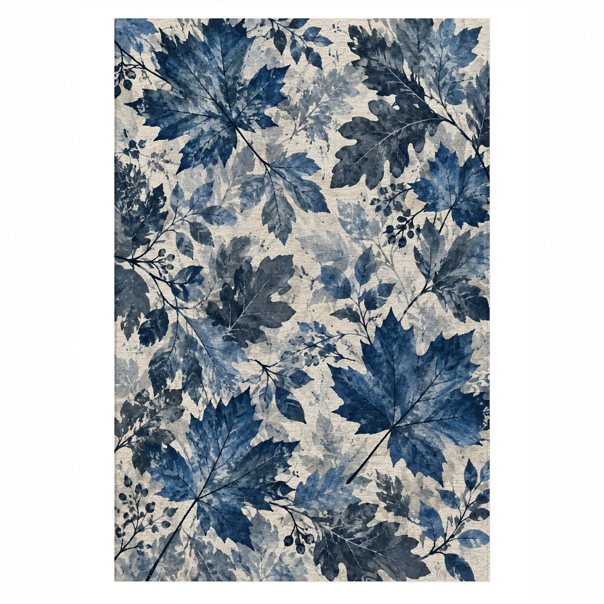 Autumn Canopy Indigo Floral Washable Rug — top view