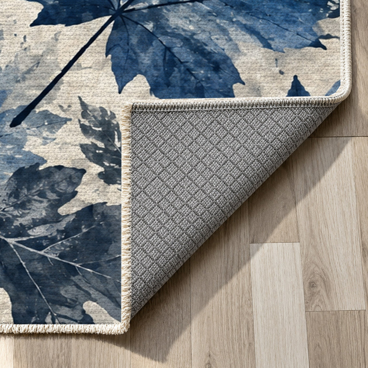 Autumn Canopy Indigo Floral Washable Rug — backing close up