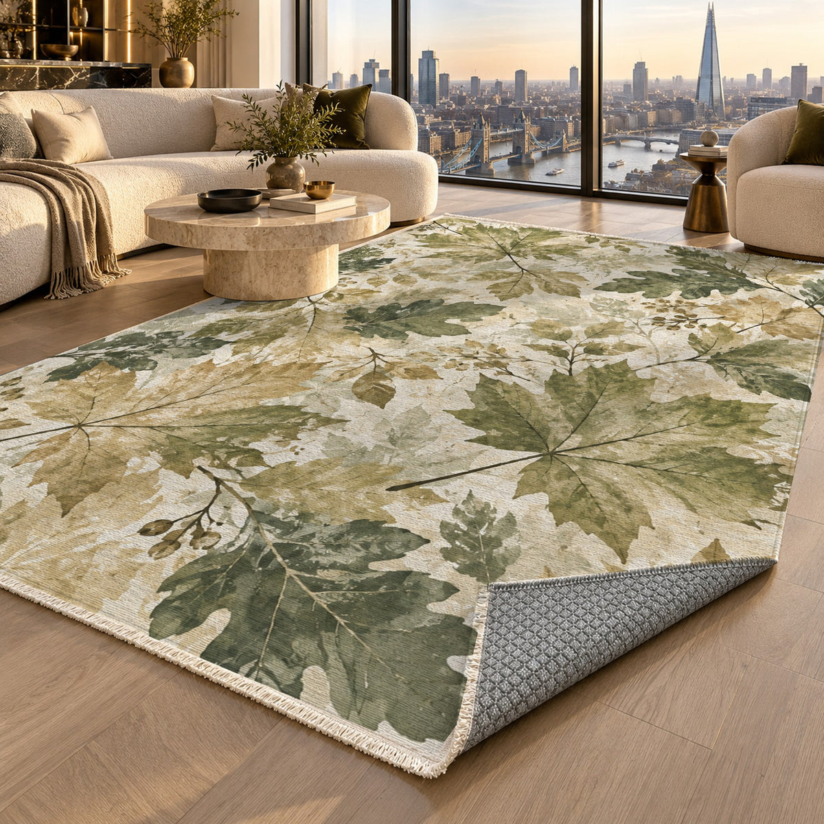 Autumn Canopy Sage Floral Washable Rug — london luxury living