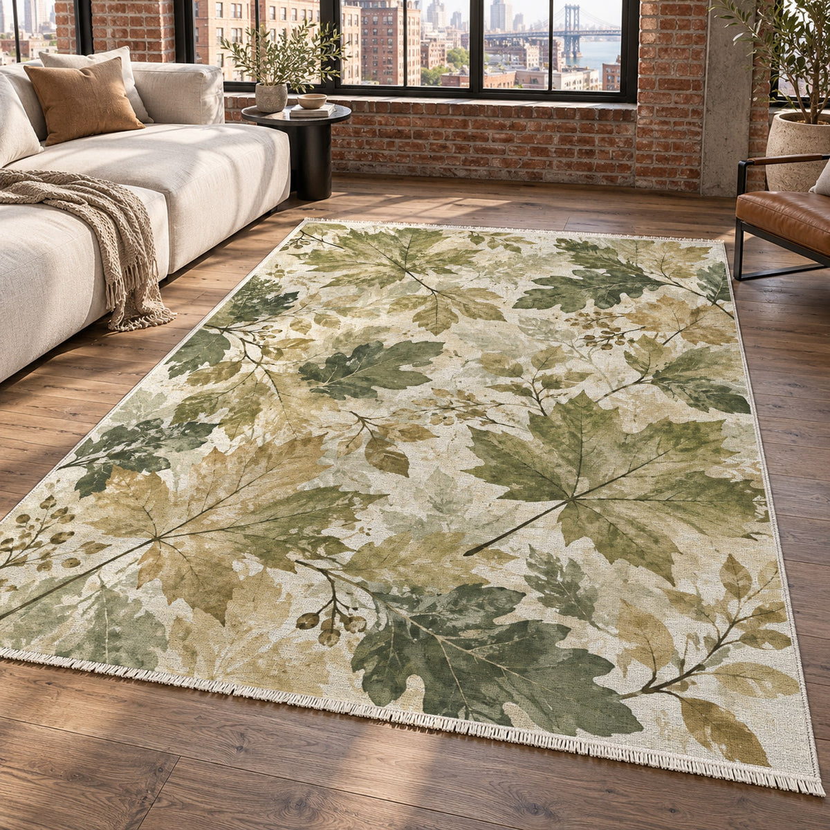 Autumn Canopy Sage Floral Washable Rug — new york living