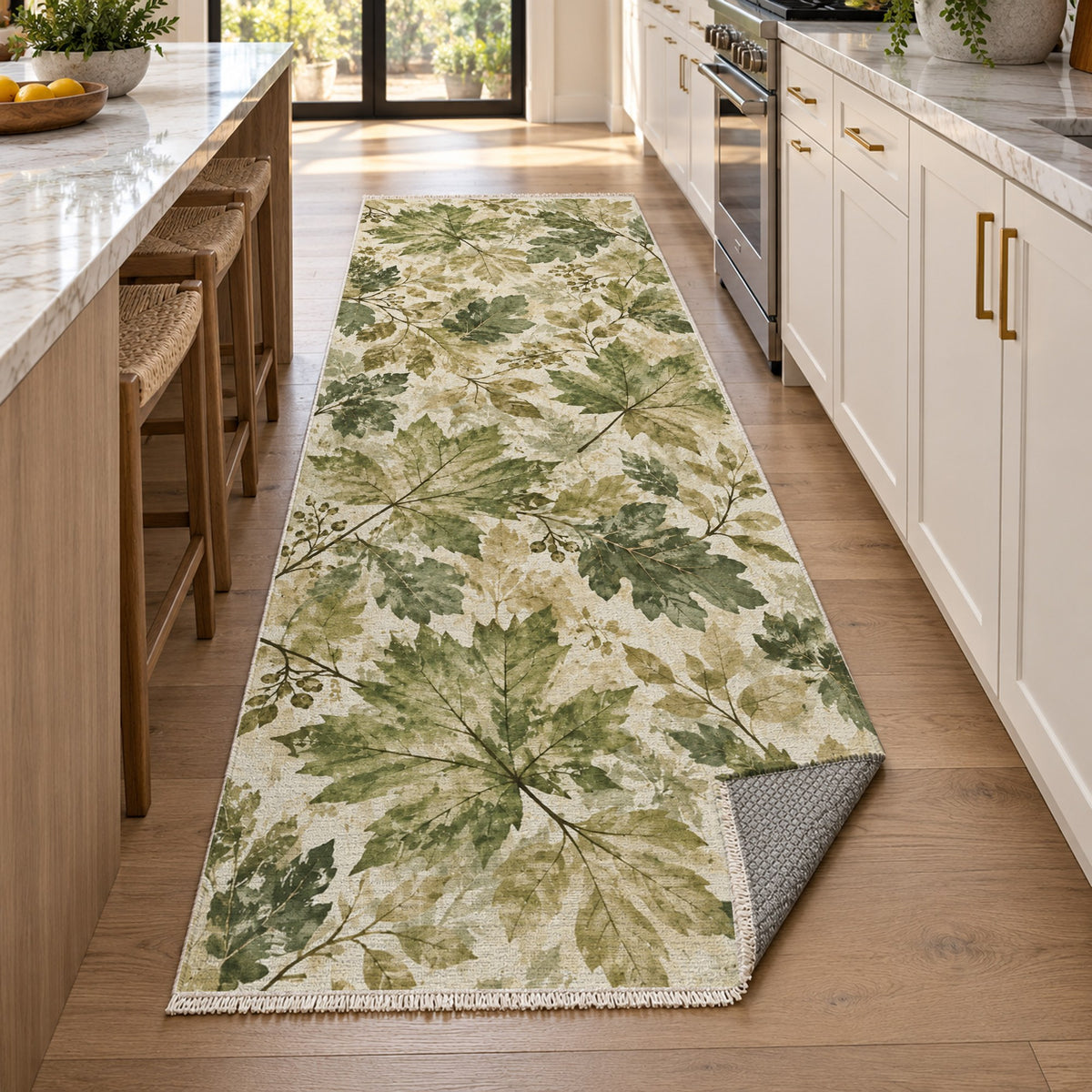 Autumn Canopy Sage Floral Washable Rug — new york kitchen runner