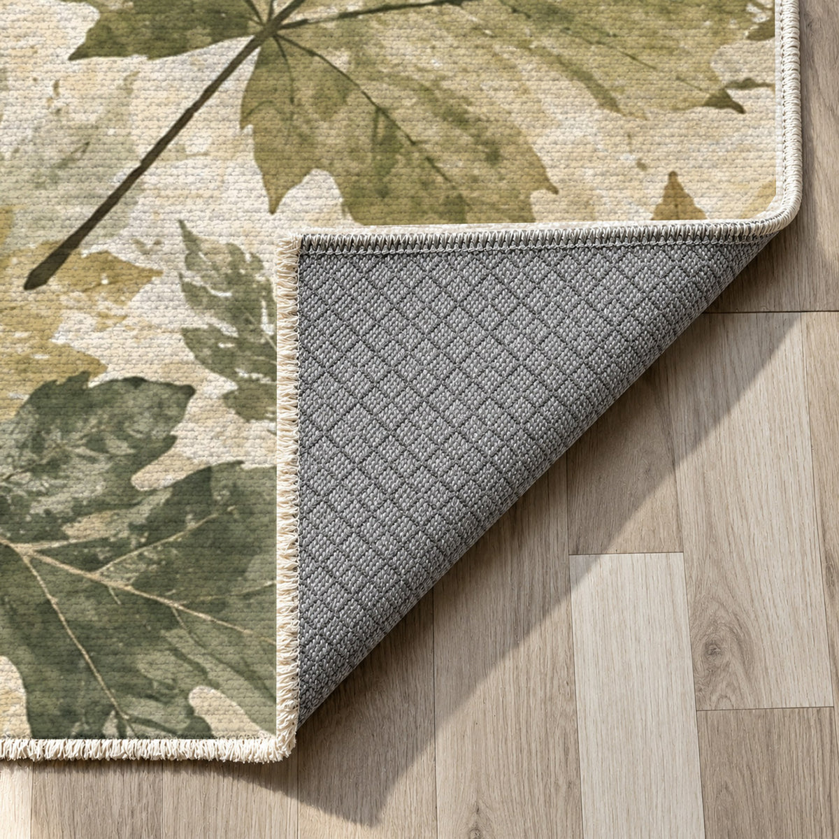 Autumn Canopy Sage Floral Washable Rug — backing close up