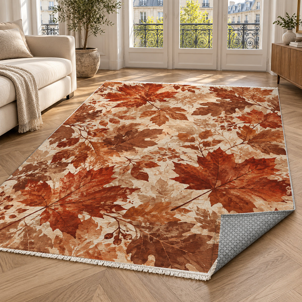 Autumn Canopy Terracotta Floral Washable Rug — paris living
